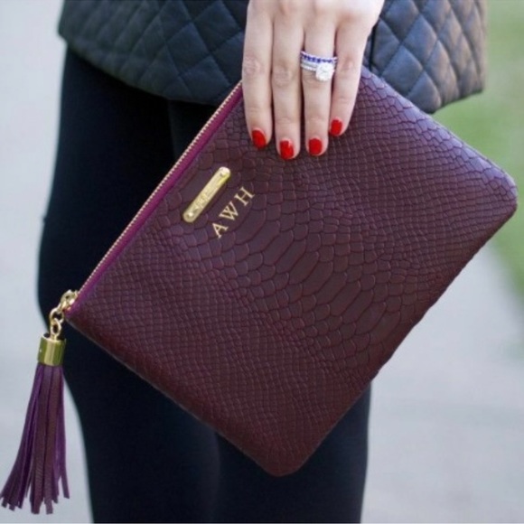 Gigi New York All In One Embossed Leather Clutch With Tassel Dark Pink/Mauve - Picture 13 of 15